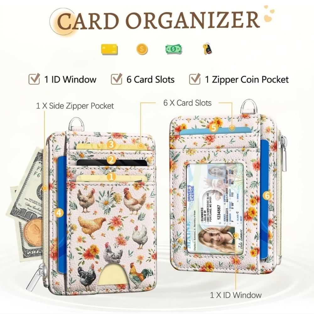 Floral Chicken Print Card Organizer